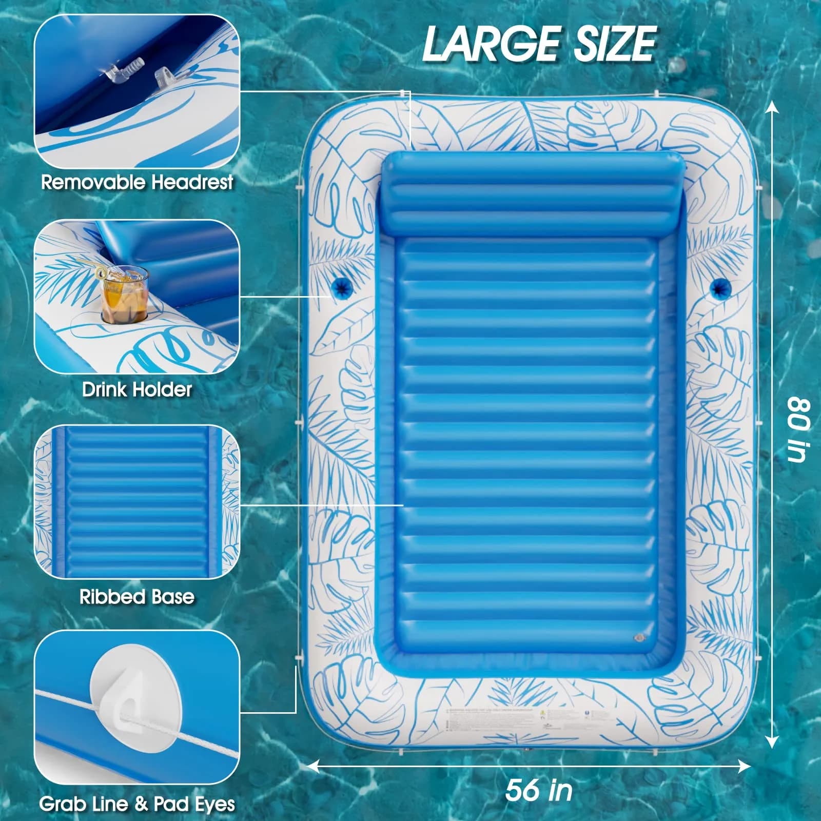 Jasonwell Inflatable Tanning Pool Lounger Float XL | All-in-One Sun Tan Tub with Pillow & Cup Holders - view 5
