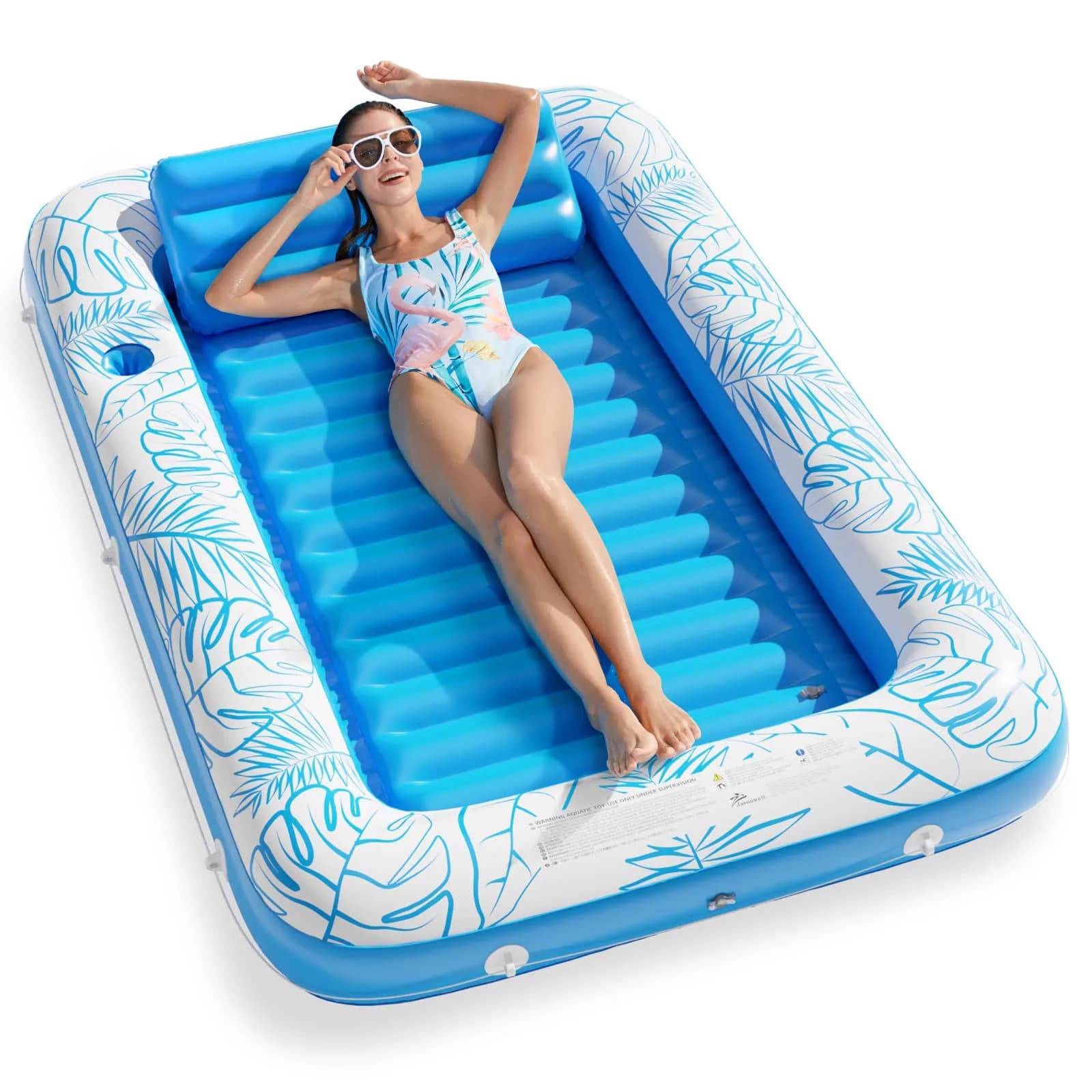 Jasonwell Inflatable Tanning Pool Lounger Float 71" x 48" Lime W Reflective Base - main product image