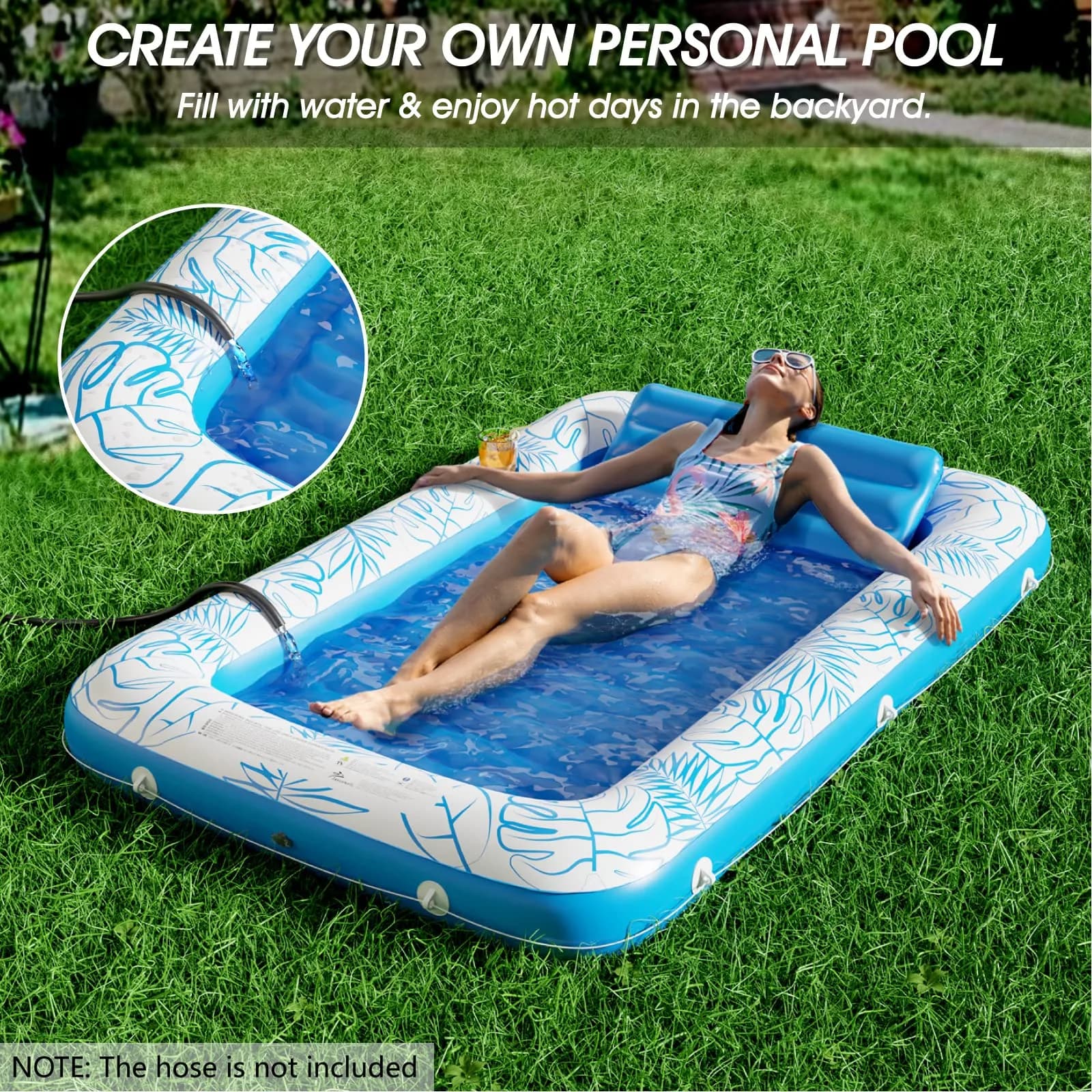 Jasonwell Inflatable Tanning Pool Lounger Float 71" x 48" Lime W Reflective Base - view 2