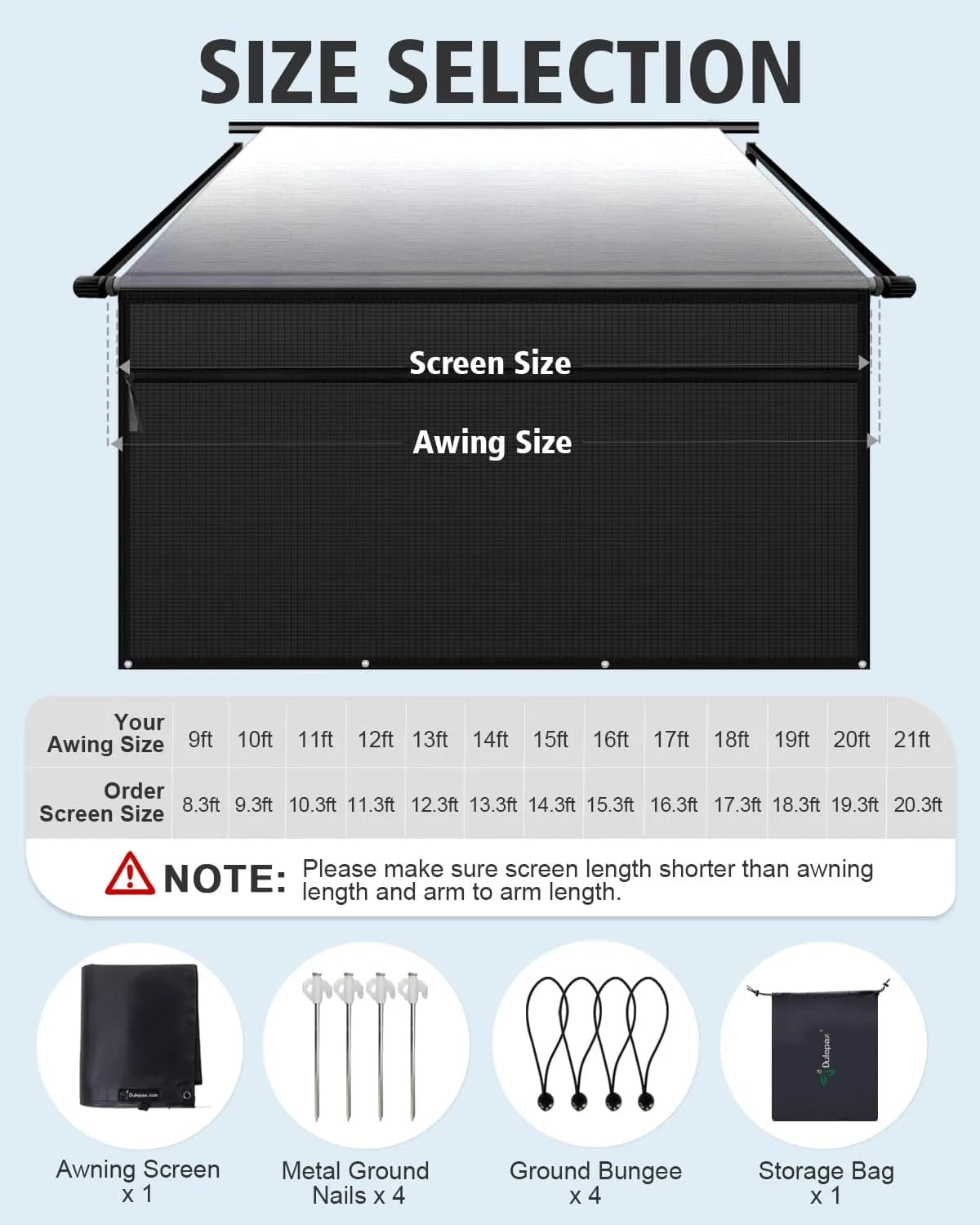 Dulepax RV Awning Shade Screen with Zipper 8' Drop x 9'3" Length | Black Polyester Mesh for 10ft Awning - view 7
