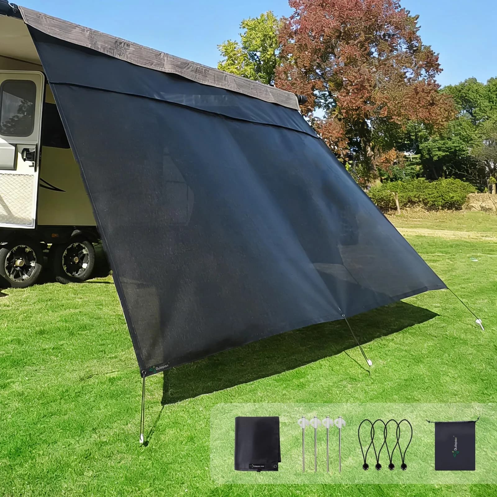 Dulepax RV Awning Shade Screen with Zipper 2.44m (8') Drop x 4.95m (16'3") Length | Universal Fit for 17ft Awnings - main product image