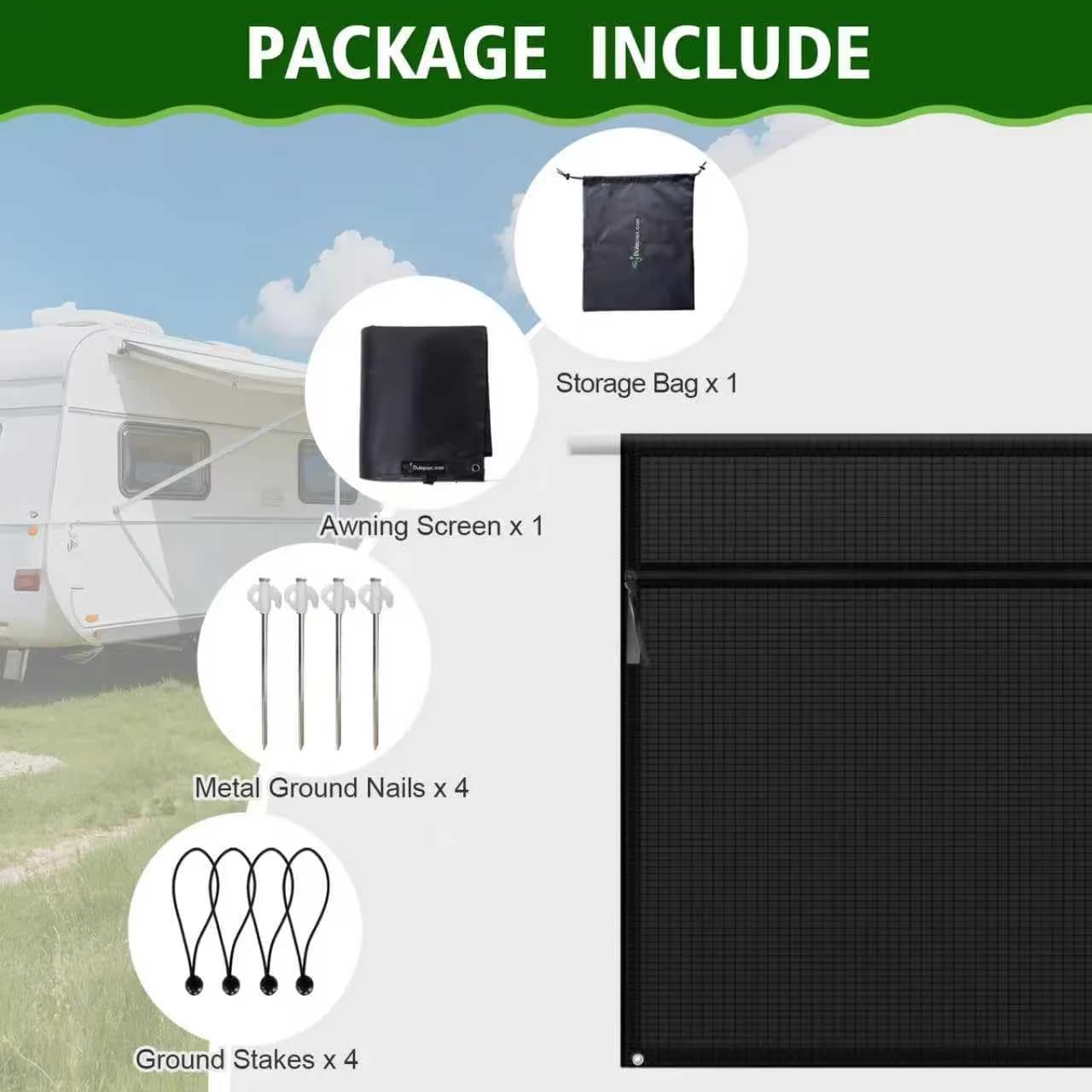 Dulepax RV Awning Shade Screen with Zipper 2.44m (8') Drop x 4.95m (16'3") Length | Universal Fit for 17ft Awnings - view 9