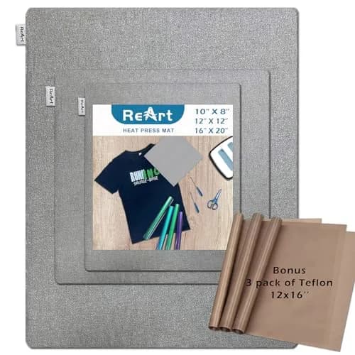 ReArt Heat Press Mat Set 10" x 8" / 12" x 12" / 16" x 20" with Teflon Sheets | Insulation Transfer Heating Mats thumbnail 1