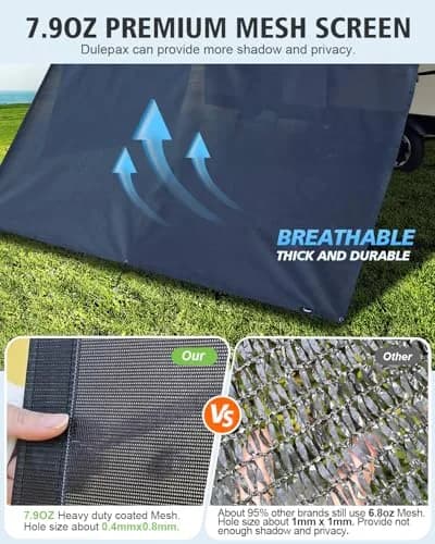 Dulepax RV Awning Shade Screen Black 2.54m (8' Drop) x 4.34m (14'3" Length) | Improves Shadow and Privacy thumbnail 4