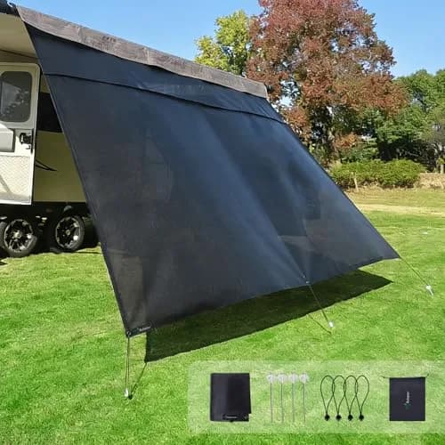 Dulepax RV Awning Shade Screen Black 2.54m (8' Drop) x 4.34m (14'3" Length) | Improves Shadow and Privacy thumbnail 1