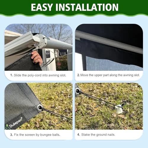 Dulepax RV Awning Shade Screen Black 2.54m (8' Drop) x 4.34m (14'3" Length) | Improves Shadow and Privacy thumbnail 8