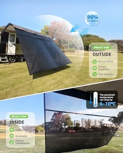Dulepax RV Awning Shade Screen Black 2.54m (8' Drop) x 4.34m (14'3" Length) | Improves Shadow and Privacy thumbnail 3