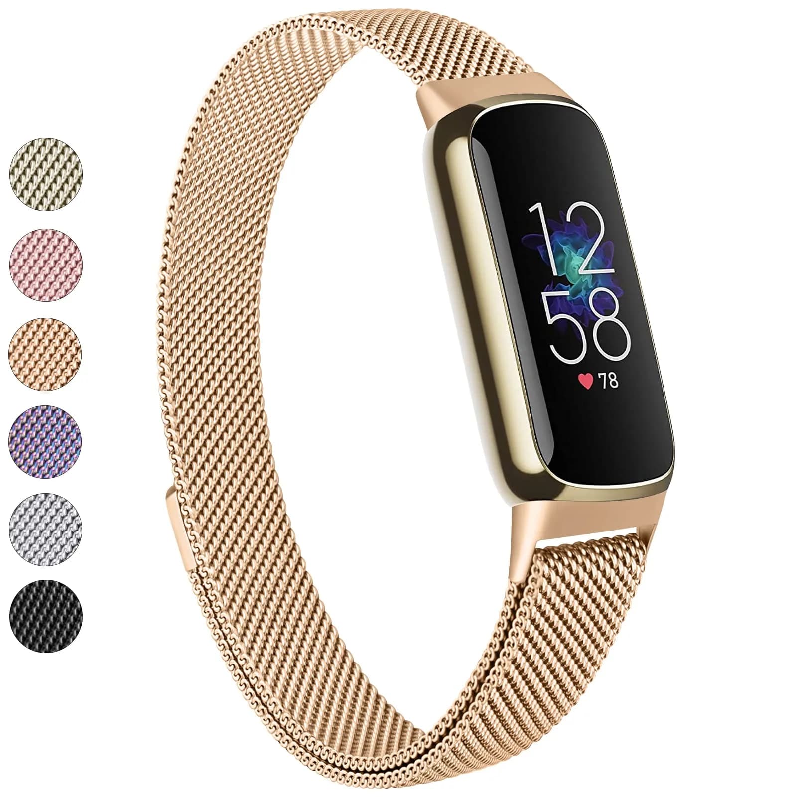 Vanjua Metal Watch Band Compatible with Fitbit Luxe, Rose Gold | Adjustable Stainless Steel Mesh Loop (150-220mm)