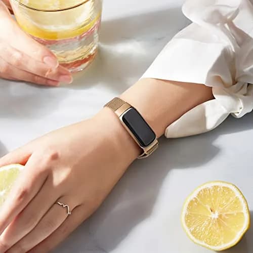 Vanjua Metal Watch Band Compatible with Fitbit Luxe, Rose Gold | Adjustable Stainless Steel Mesh Loop (150-220mm) thumbnail 6