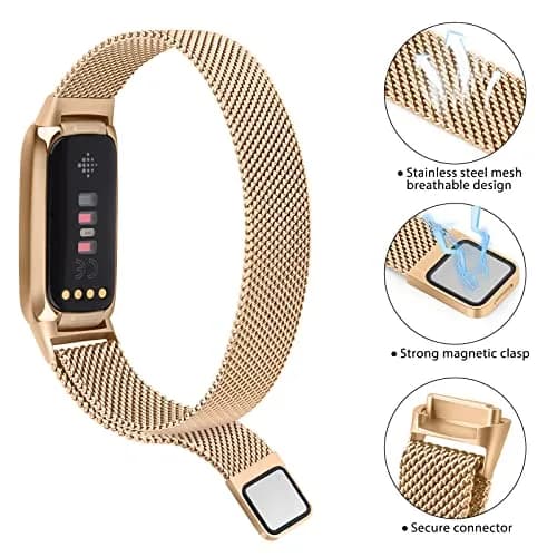 Vanjua Metal Watch Band Compatible with Fitbit Luxe, Rose Gold | Adjustable Stainless Steel Mesh Loop (150-220mm) thumbnail 2