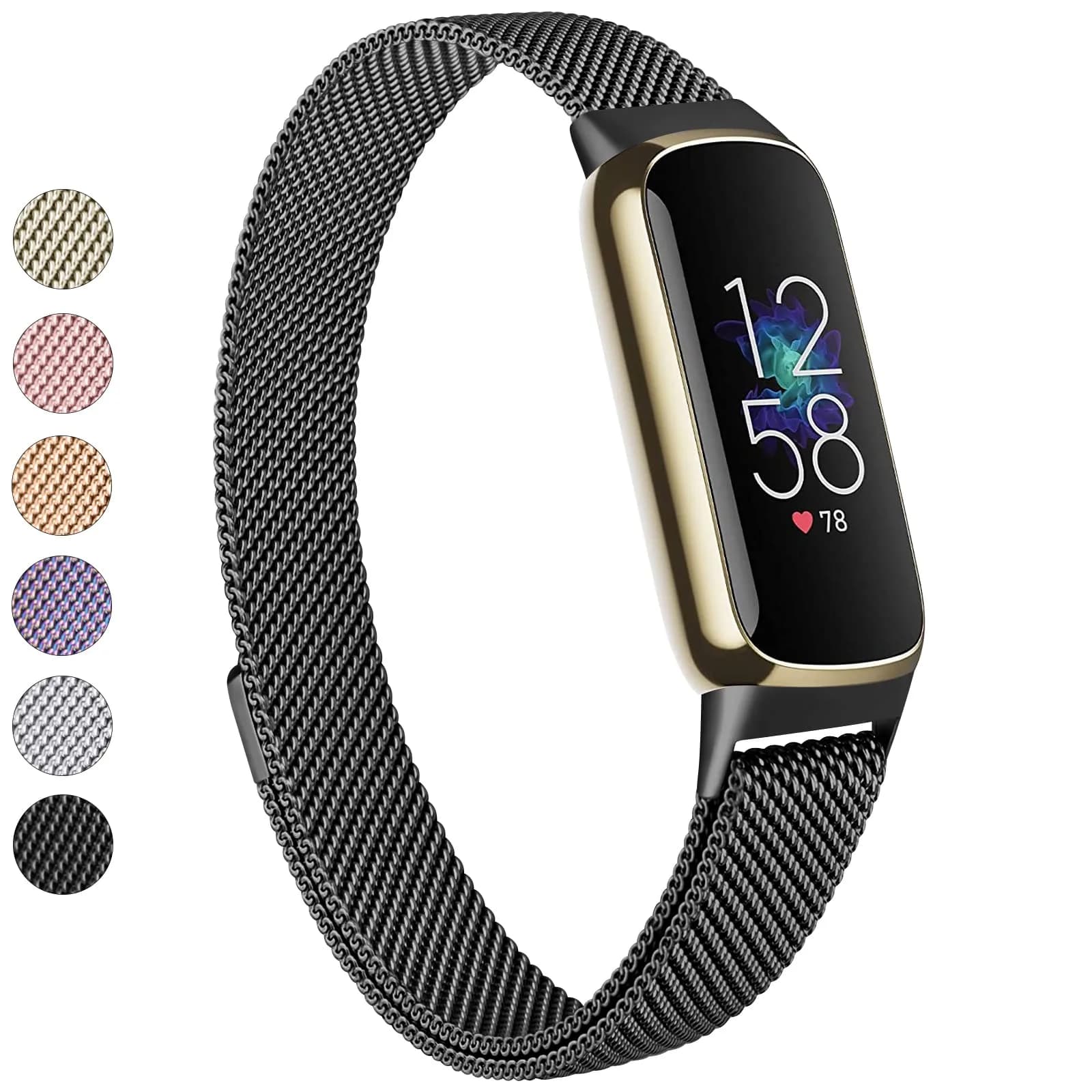 Vanjua Metal Watch Band Compatible with Fitbit Luxe, Stainless Steel Mesh Loop, Adjustable Wrist Strap for Fitbit Luxe Fitness Tracker Women Men (Black)