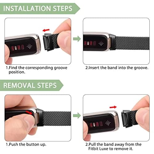Vanjua Metal Watch Band Compatible with Fitbit Luxe, Stainless Steel Mesh Loop, Adjustable Wrist Strap for Fitbit Luxe Fitness Tracker Women Men (Black) thumbnail 5