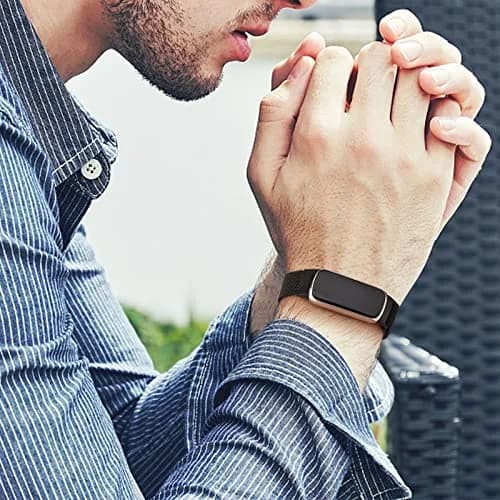 Vanjua Metal Watch Band Compatible with Fitbit Luxe, Stainless Steel Mesh Loop, Adjustable Wrist Strap for Fitbit Luxe Fitness Tracker Women Men (Black) thumbnail 7