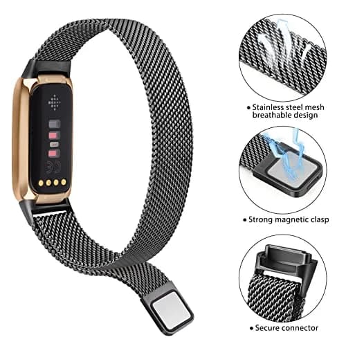 Vanjua Metal Watch Band Compatible with Fitbit Luxe, Stainless Steel Mesh Loop, Adjustable Wrist Strap for Fitbit Luxe Fitness Tracker Women Men (Black) thumbnail 2