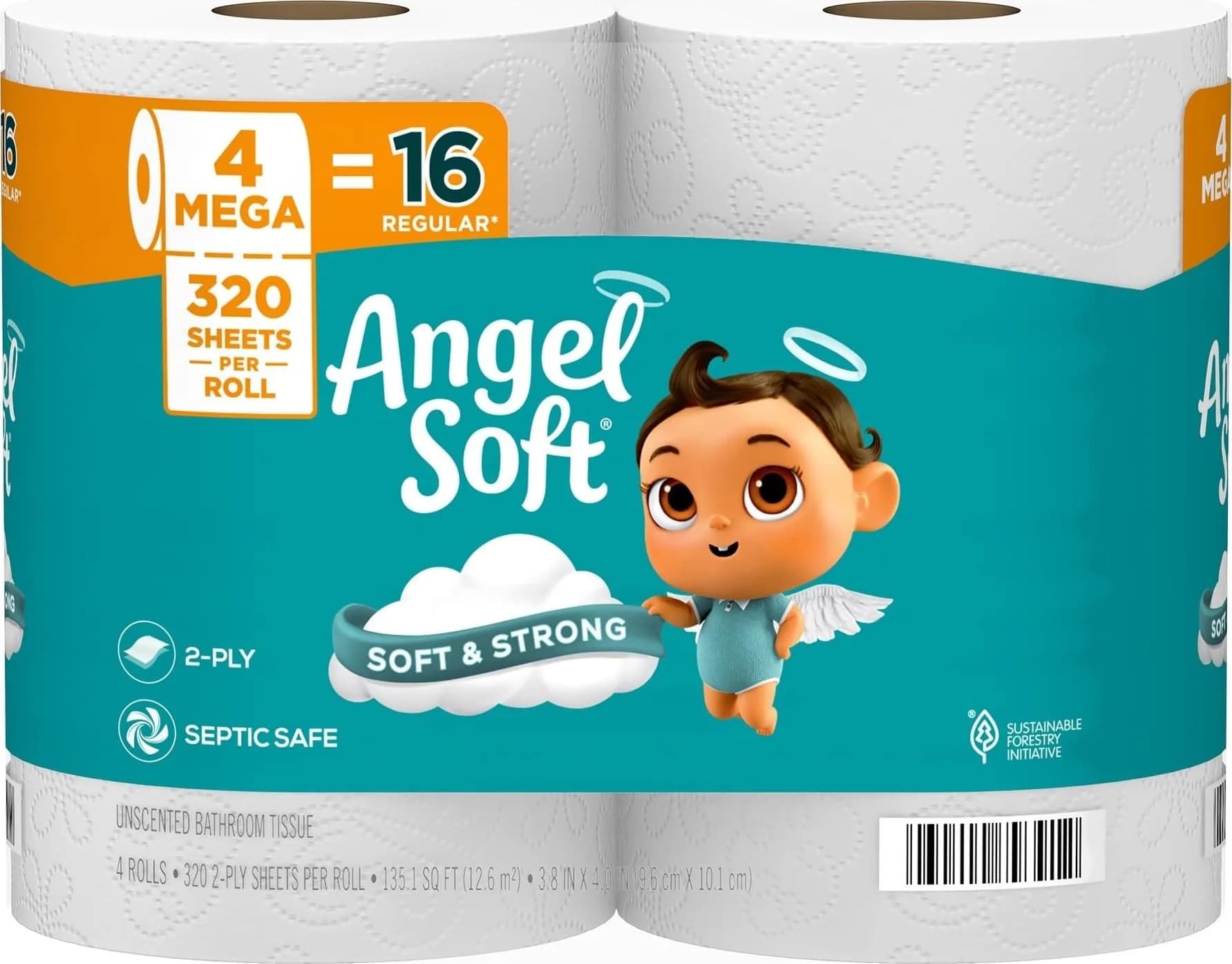 Angel Soft Toilet Paper Mega Rolls 4 Rolls (320 Sheets Each) | Soft, Strong, and Long-Lasting for Indian Households