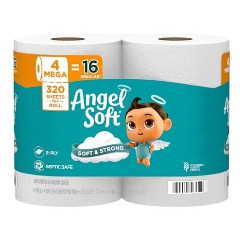 Angel Soft Toilet Paper Mega Rolls 4 Rolls (320 Sheets Each) | Soft, Strong, and Long-Lasting for Indian Households thumbnail 1