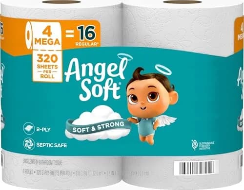 Angel Soft Toilet Paper Mega Rolls 4 Rolls (320 Sheets Each) | Soft, Strong, and Long-Lasting for Indian Households thumbnail 1