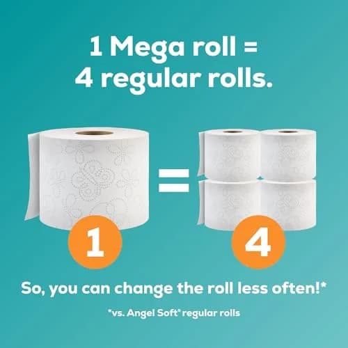 Angel Soft Toilet Paper Mega Rolls 4 Rolls (320 Sheets Each) | Soft, Strong, and Long-Lasting for Indian Households thumbnail 3