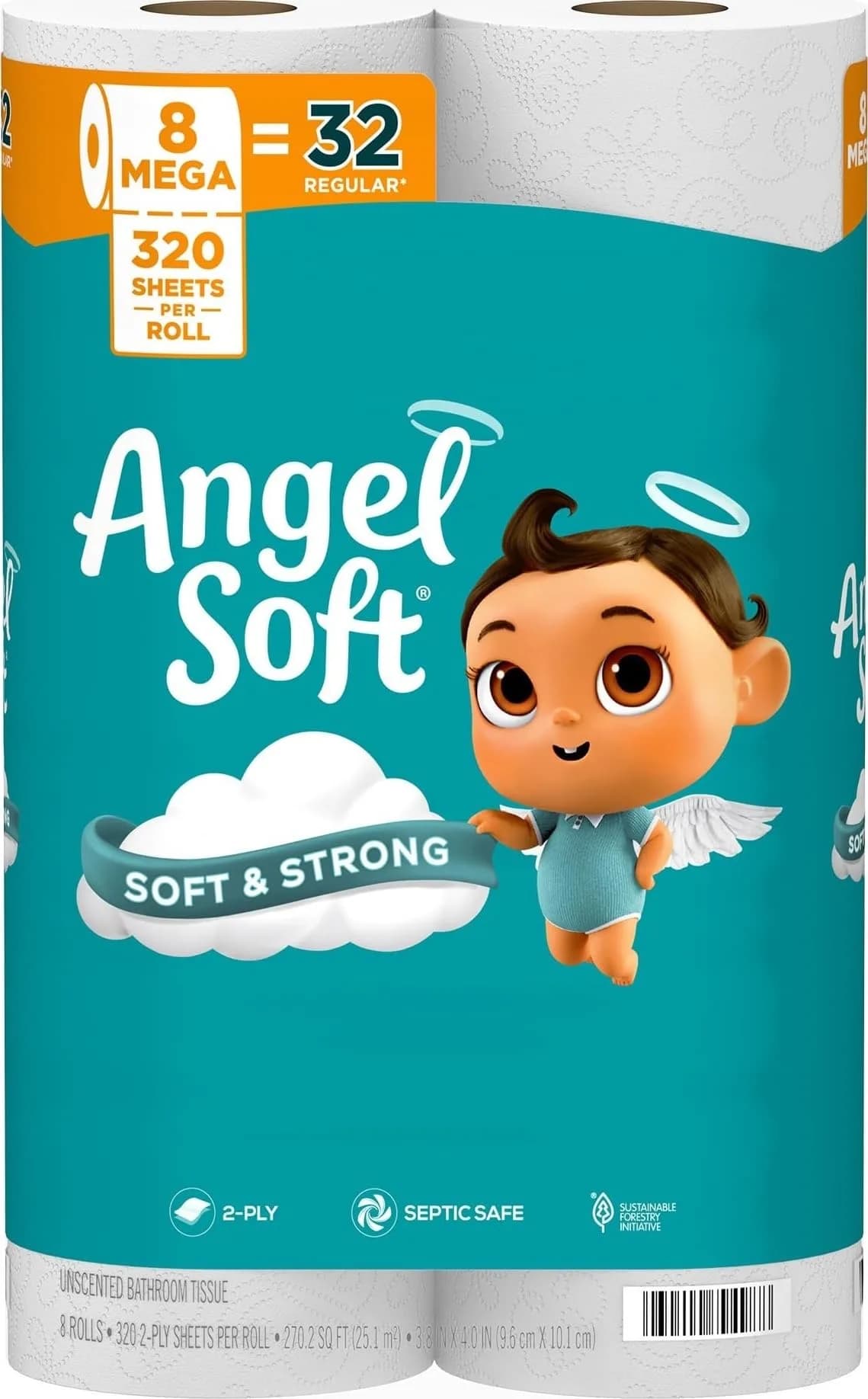 Angel Soft Toilet Paper Bulk Bathroom Tissue, 8 Mega Rolls (320 Sheets Each) | Soft, Strong, Septic Safe - main product image