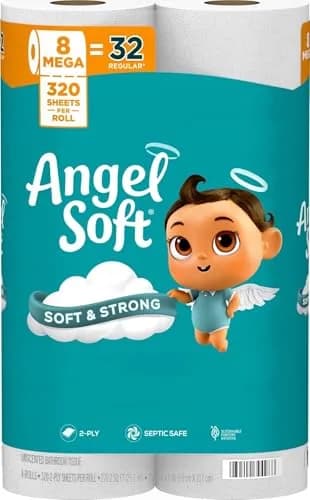 Angel Soft Toilet Paper Bulk Bathroom Tissue, 8 Mega Rolls (320 Sheets Each) | Soft, Strong, Septic Safe thumbnail 1