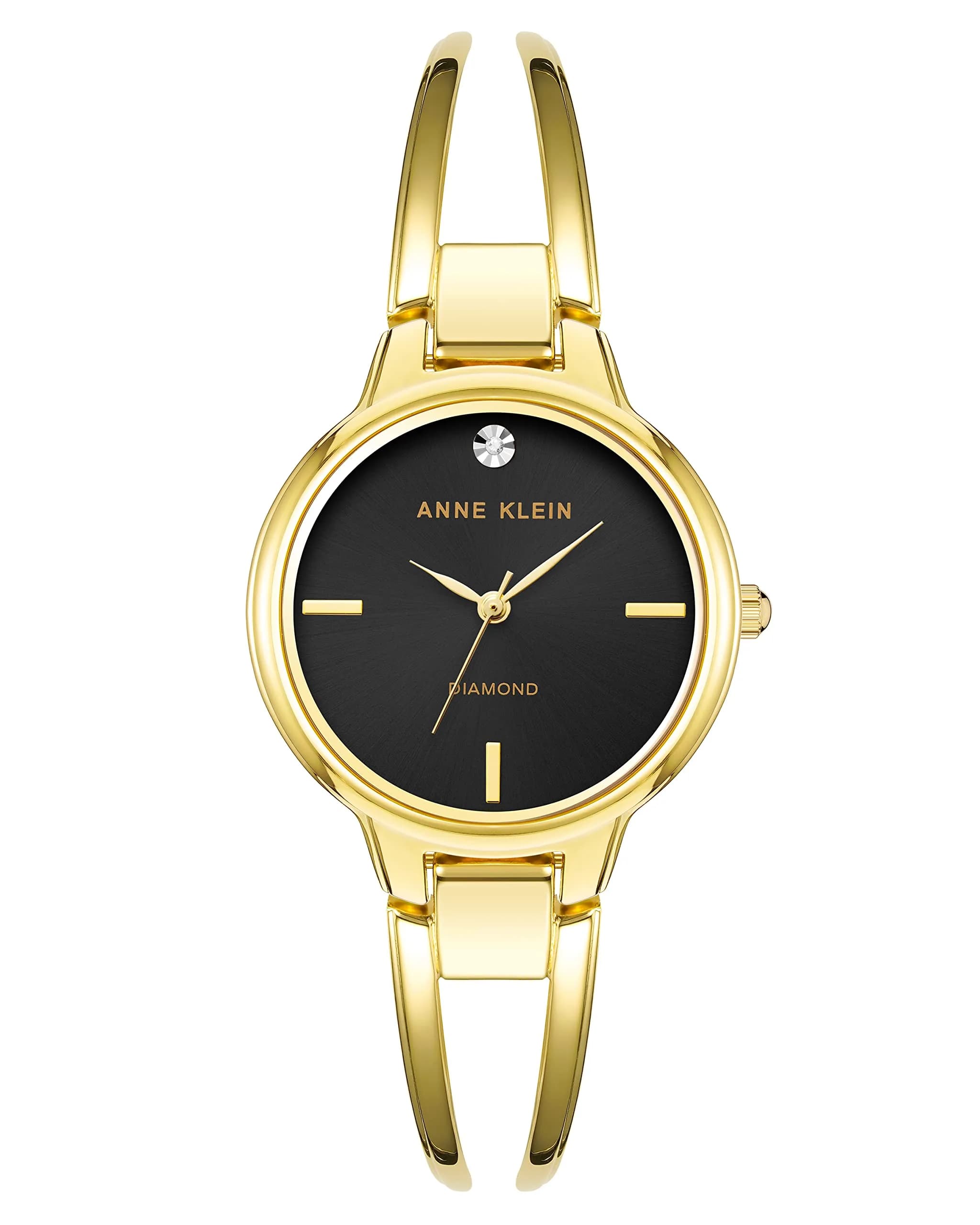 Anne Klein Women's Genuine Diamond Dial Bangle Watch 30mm (1.18in) | Japanese Quartz Movement — Gold/Black