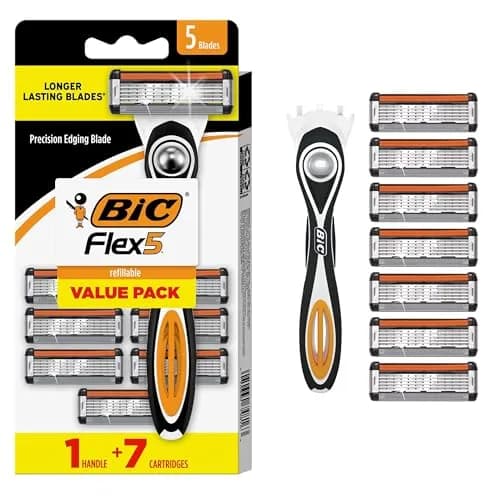 BIC Flex 5 Men's Refillable 5-Blade Razor with 7 Cartridges & Edging Blade | 91 Shaves Total thumbnail 1