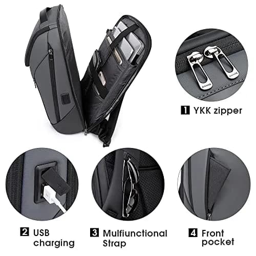 BANGE Business Smart Backpack Waterproof Fit 15.6 Inch Laptop Backpack with USB Charging Port, Travel Durable Backpack (Grey) | 39.4 cm (15.6 in) Laptop Compartment thumbnail 3