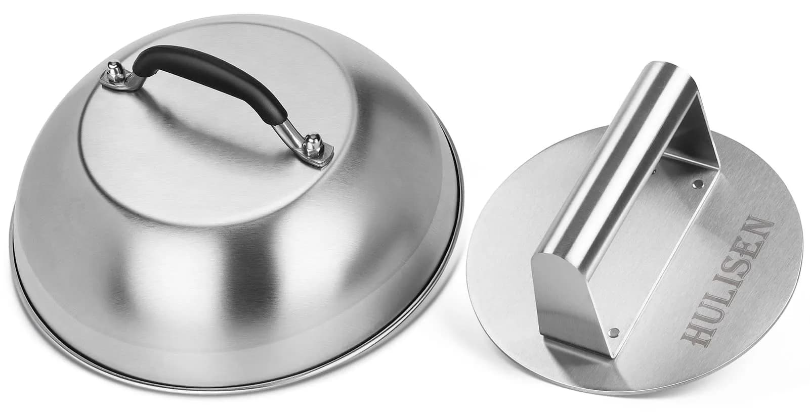 HULISEN 9" Cheese Melting Dome & 6.2" Smashed Burger Press Kit | Stainless Steel