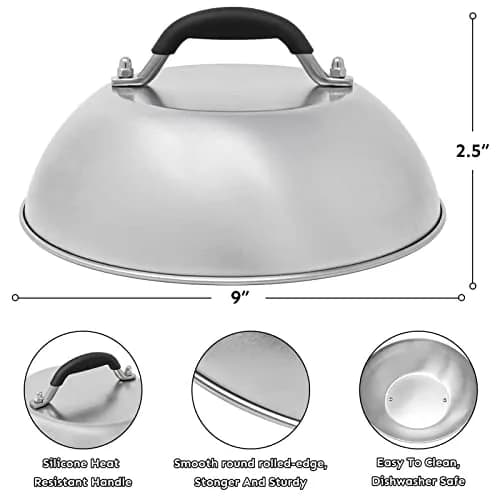 HULISEN 9" Cheese Melting Dome & 6.2" Smashed Burger Press Kit | Stainless Steel thumbnail 2