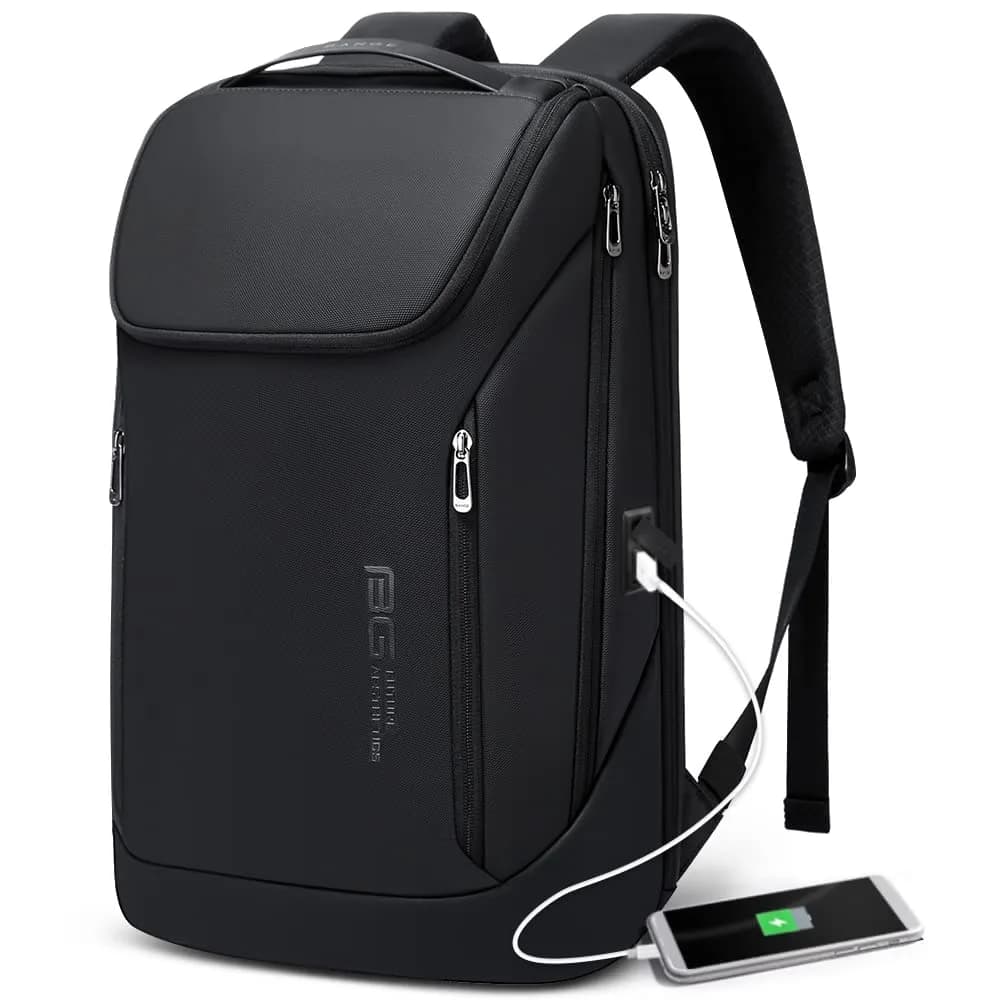 BANGE Business Smart Backpack Waterproof fit 15.6 Inch Laptop Backpack with USB Charging Port, Travel Durable Backpack (35cm x 49cm x 14cm) — Black