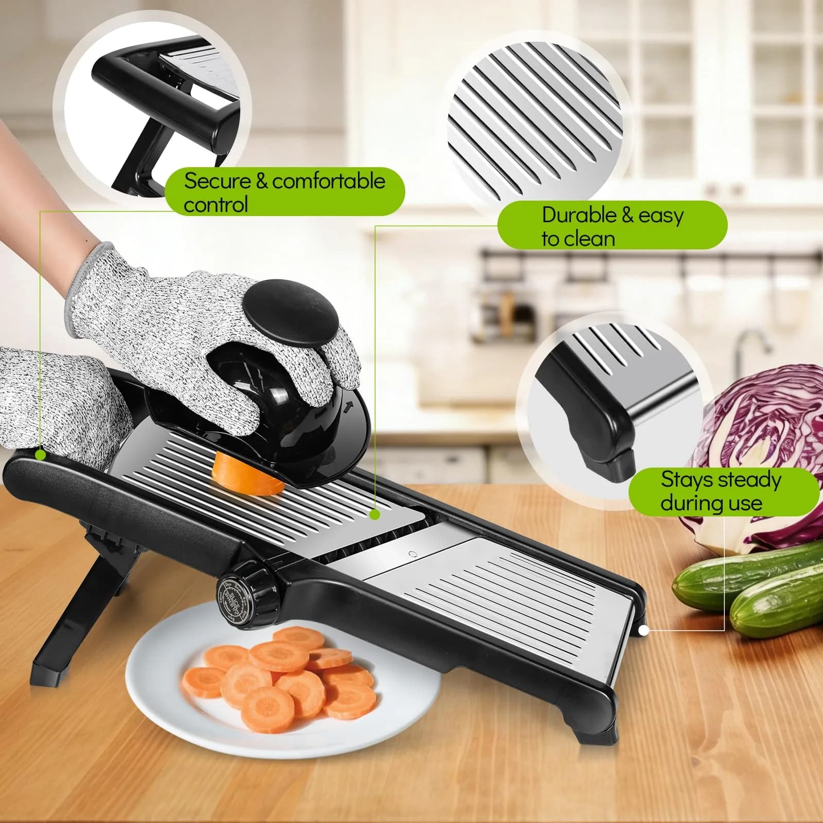 MASTERTOP Adjustable Mandoline Slicer Stainless Steel Vegetable Slicer 30.5cm (11.8") | Versatile Kitchen Tool for Slicing and Julienne - view 5