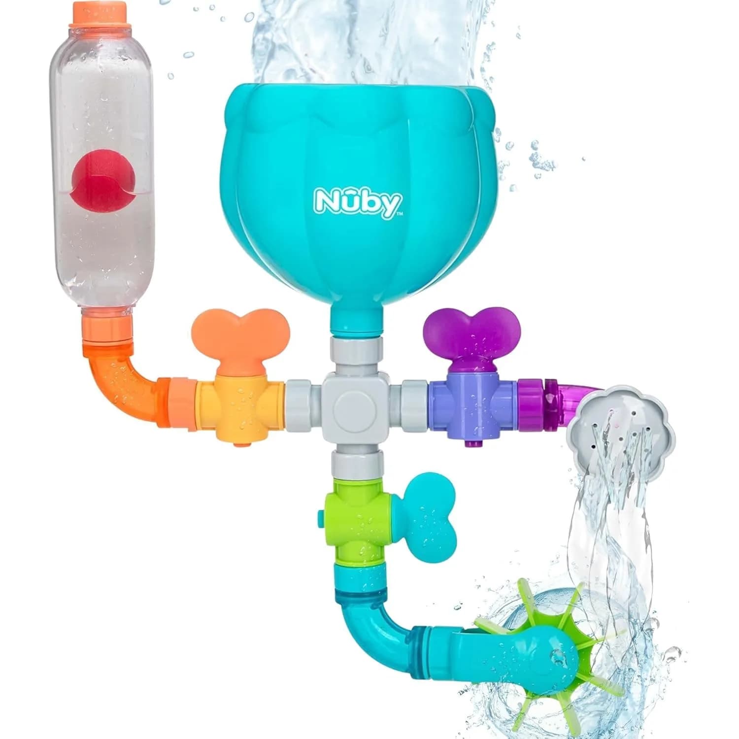 Nuby Penguin Slide Bath Toy Play Set with 4 Bath Squirters | Baby Bath Toys for 12+ Months, Suction Cup Attaches to Shower Wall — Wacky Waterworks Pipes