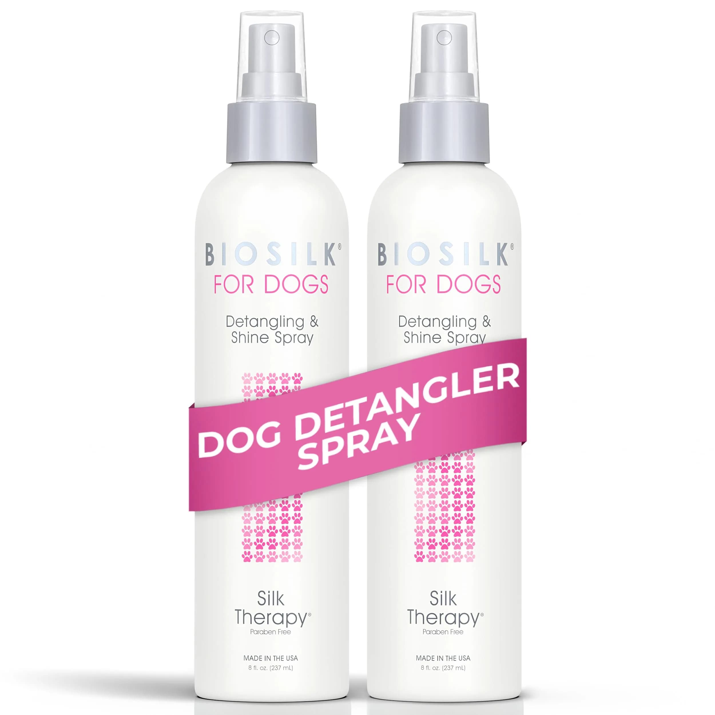 BioSilk for Dogs Silk Therapy Detangling and Shine Protecting Spray 311ml (8 Fl Oz) - 2 Pack | pH Balanced Leave-in Mist for All Coats - main product image