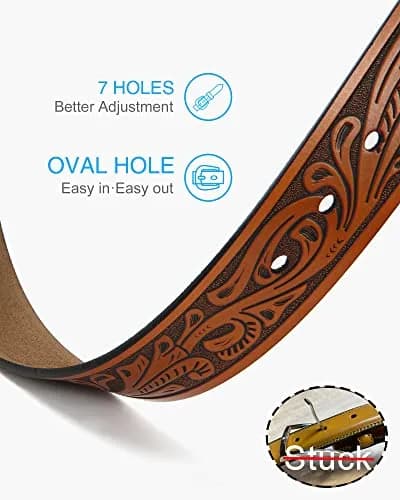 CHAOREN Western Belt Strap 1.5" (3.8 cm) Full Grain Leather | Floral Black thumbnail 3