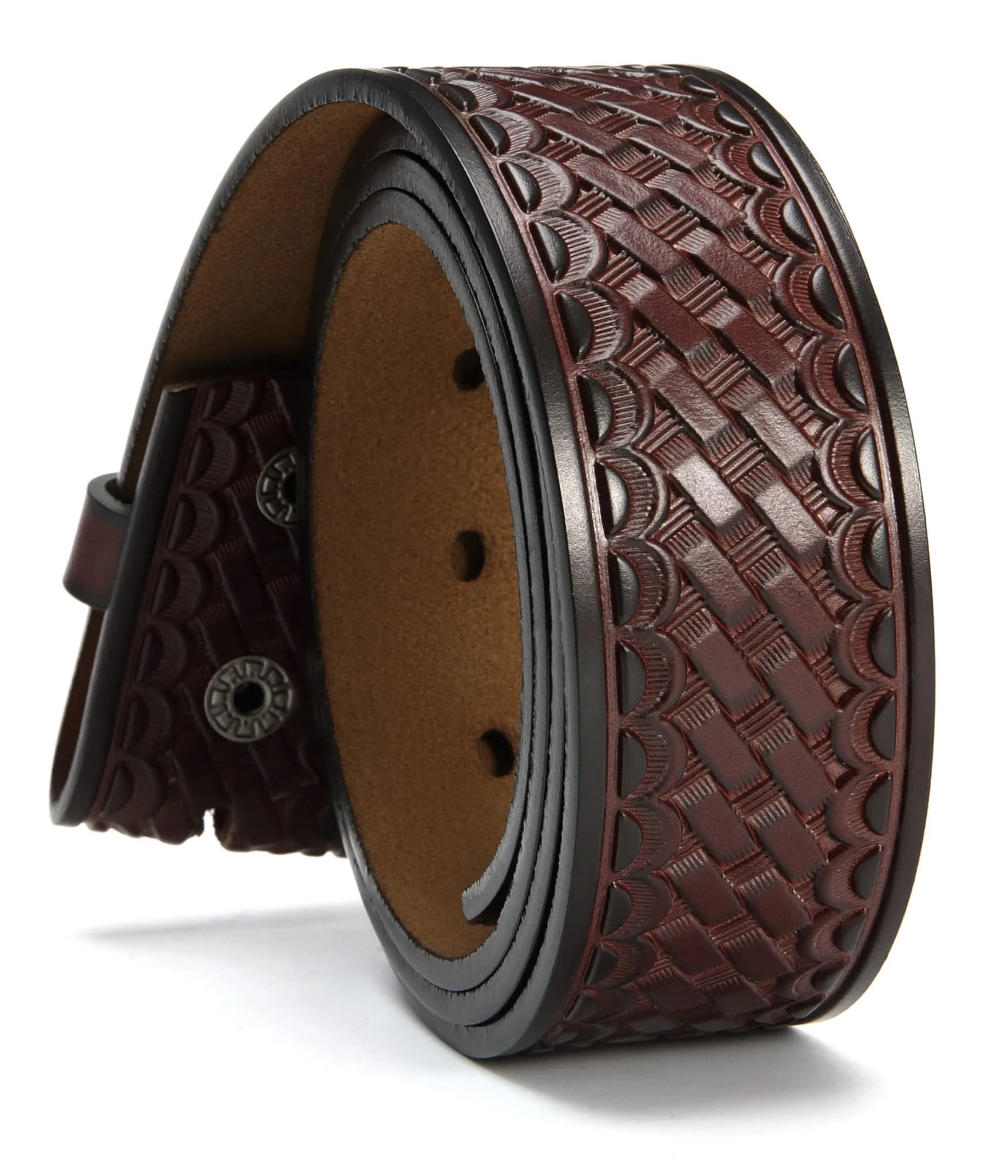 CHAOREN Western Belt Strap 1.5" (3.8 cm) Full Grain Leather | Floral Black — Interwoven Dark Brown