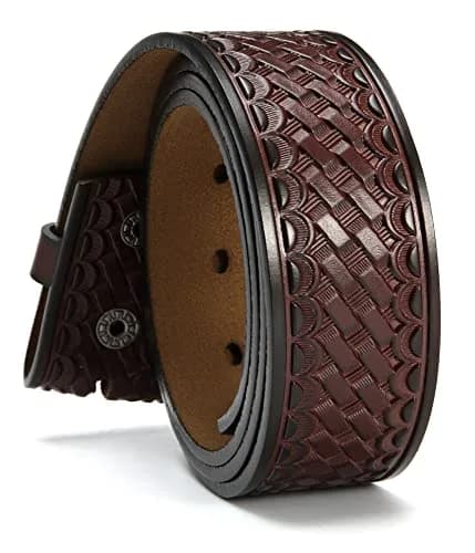 CHAOREN Western Leather Belt Strap for Men, 1.5" (3.8 cm) Full Grain Leather, Interwoven Dark Brown | Floral Embossed Pattern thumbnail 1