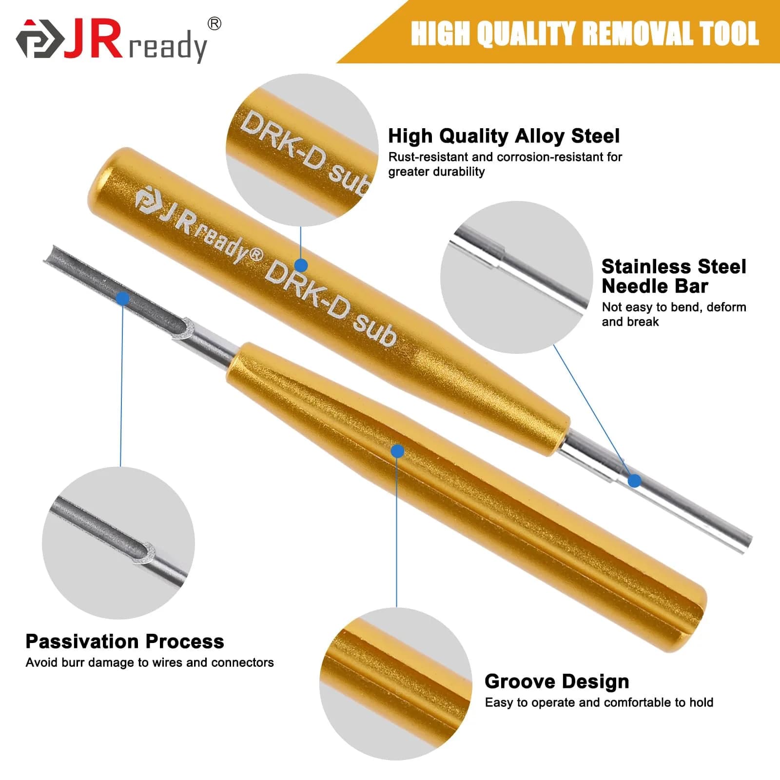 JRready DRK-D SUB Insertion Extraction Tool for D-Sub Pins | Stainless Steel, Gold (1-Pack) - view 3