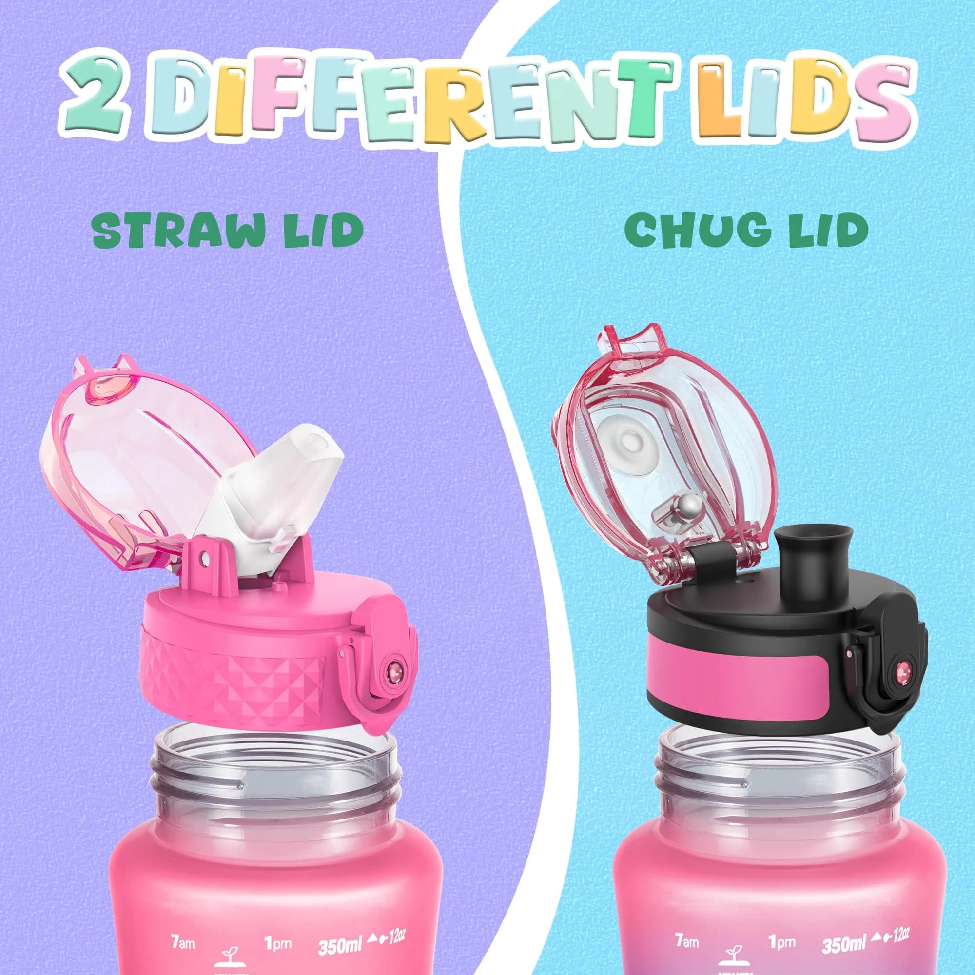 OLDLEY Kids Water Bottle for School, 355ml (12 oz) with Straw & Chug Lids | Leak-Proof Tritan Plastic thumbnail 4