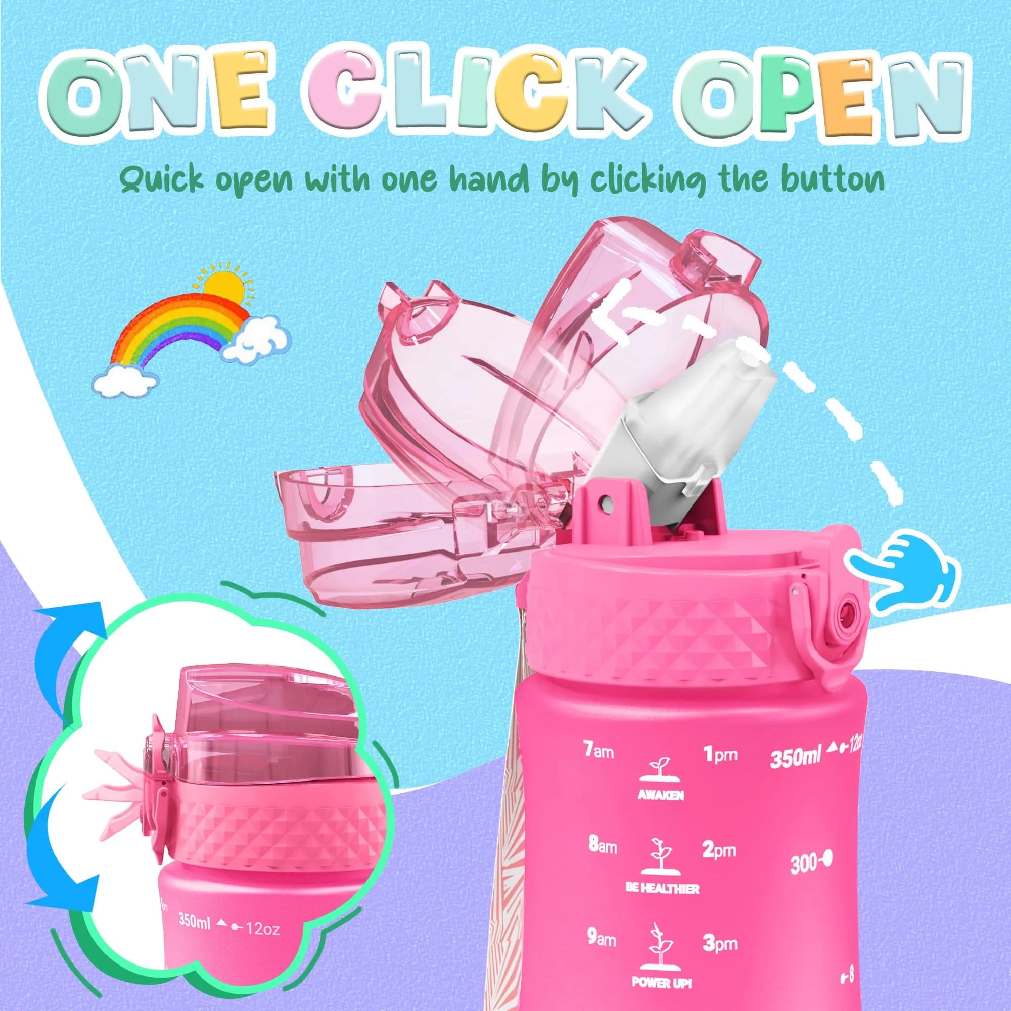 OLDLEY Kids Water Bottle for School, 355ml (12 oz) with Straw & Chug Lids | Leak-Proof Tritan Plastic thumbnail 5