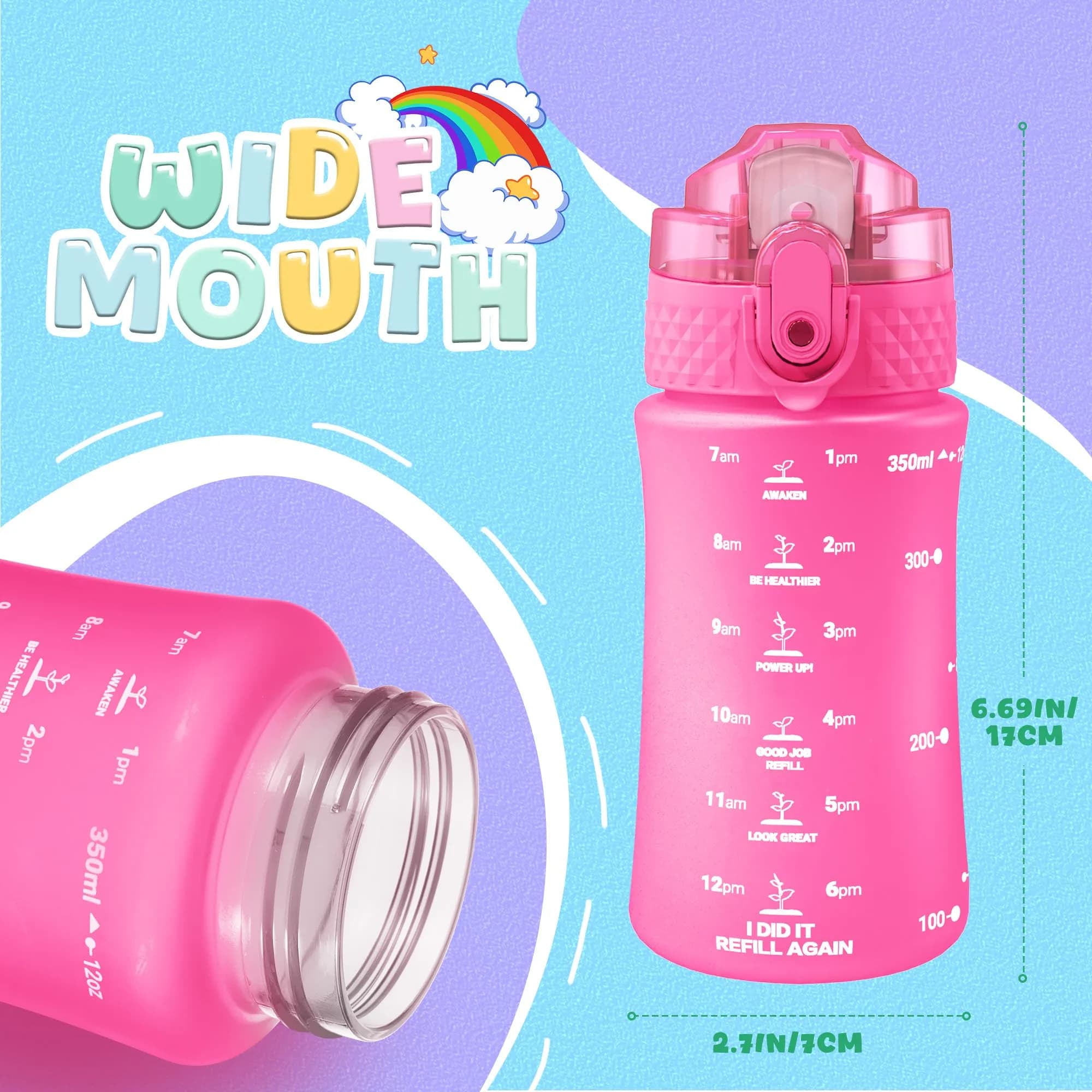 OLDLEY Kids Water Bottle for School, 355ml (12 oz) with Straw & Chug Lids | Leak-Proof Tritan Plastic thumbnail 6