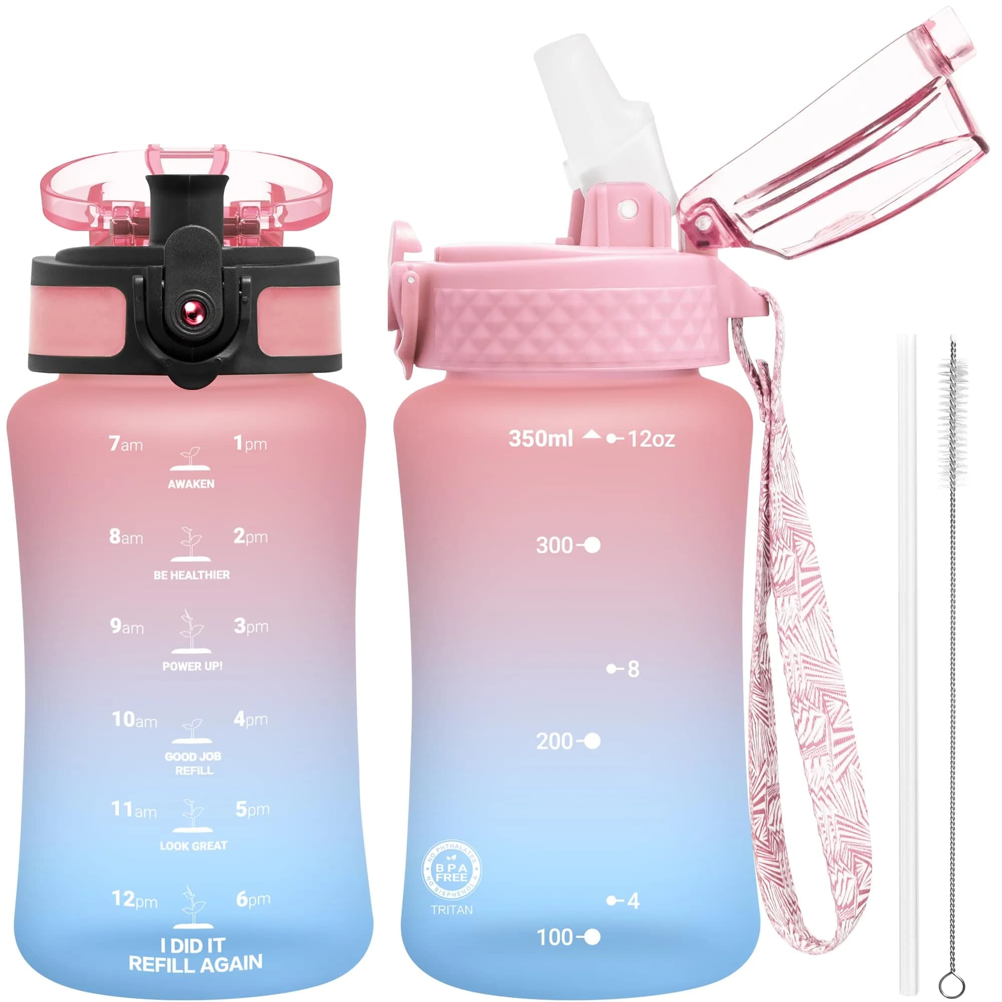 OLDLEY Kids Water Bottle 355ml (12 oz) | BPA-Free Reusable Tritan Plastic with Straw & Chug Lids