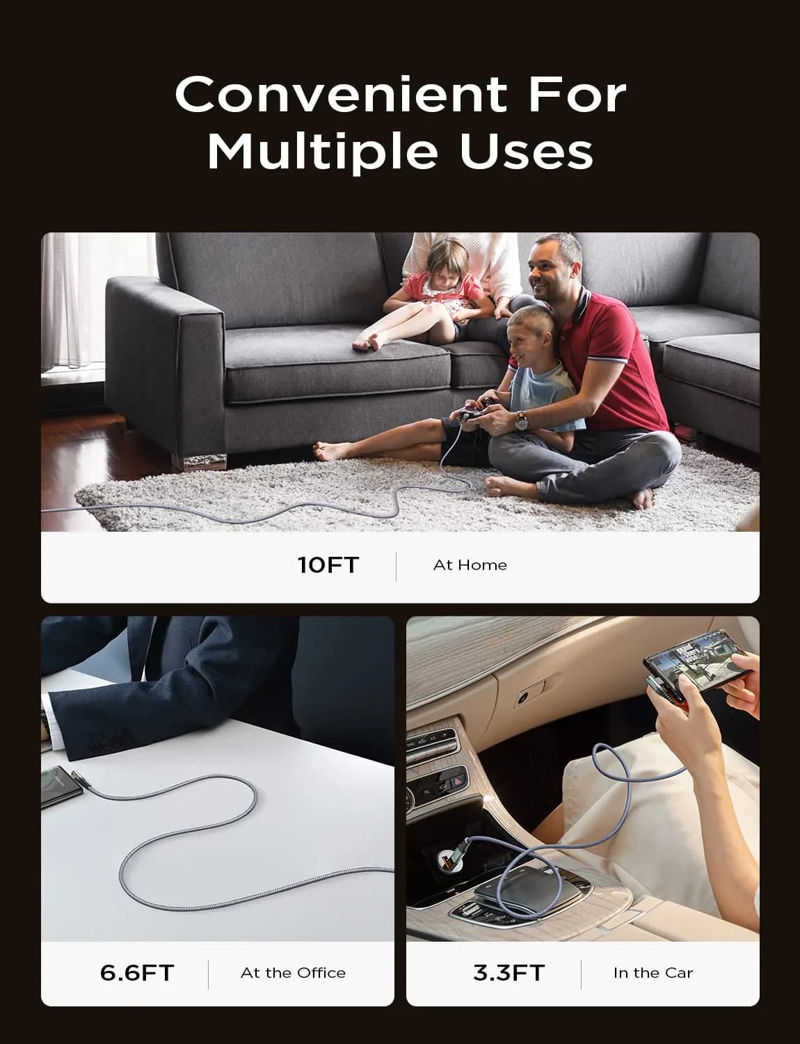 AINOPE Grey USB C to USB C Cable 4-Pack: 3.3ft, 3.3ft, 6.6ft, 10ft | 60W Fast Charging & Data - view 2