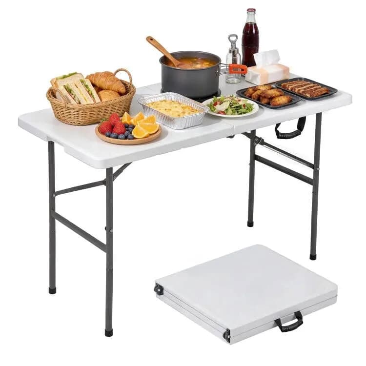 ZENY 4ft Portable Folding Table White | Indoor Outdoor Picnic Party Camp Dining