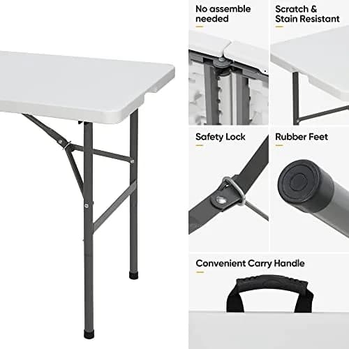 ZENY 4ft Portable Folding Table White | Indoor Outdoor Picnic Party Camp Dining thumbnail 6