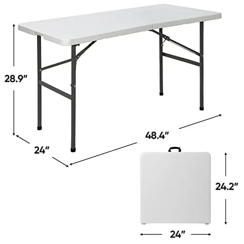 ZENY 4ft Portable Folding Table White | Indoor Outdoor Picnic Party Camp Dining thumbnail 7