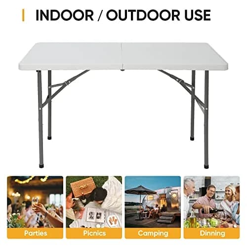 ZENY 4ft Portable Folding Table White | Indoor Outdoor Picnic Party Camp Dining thumbnail 5