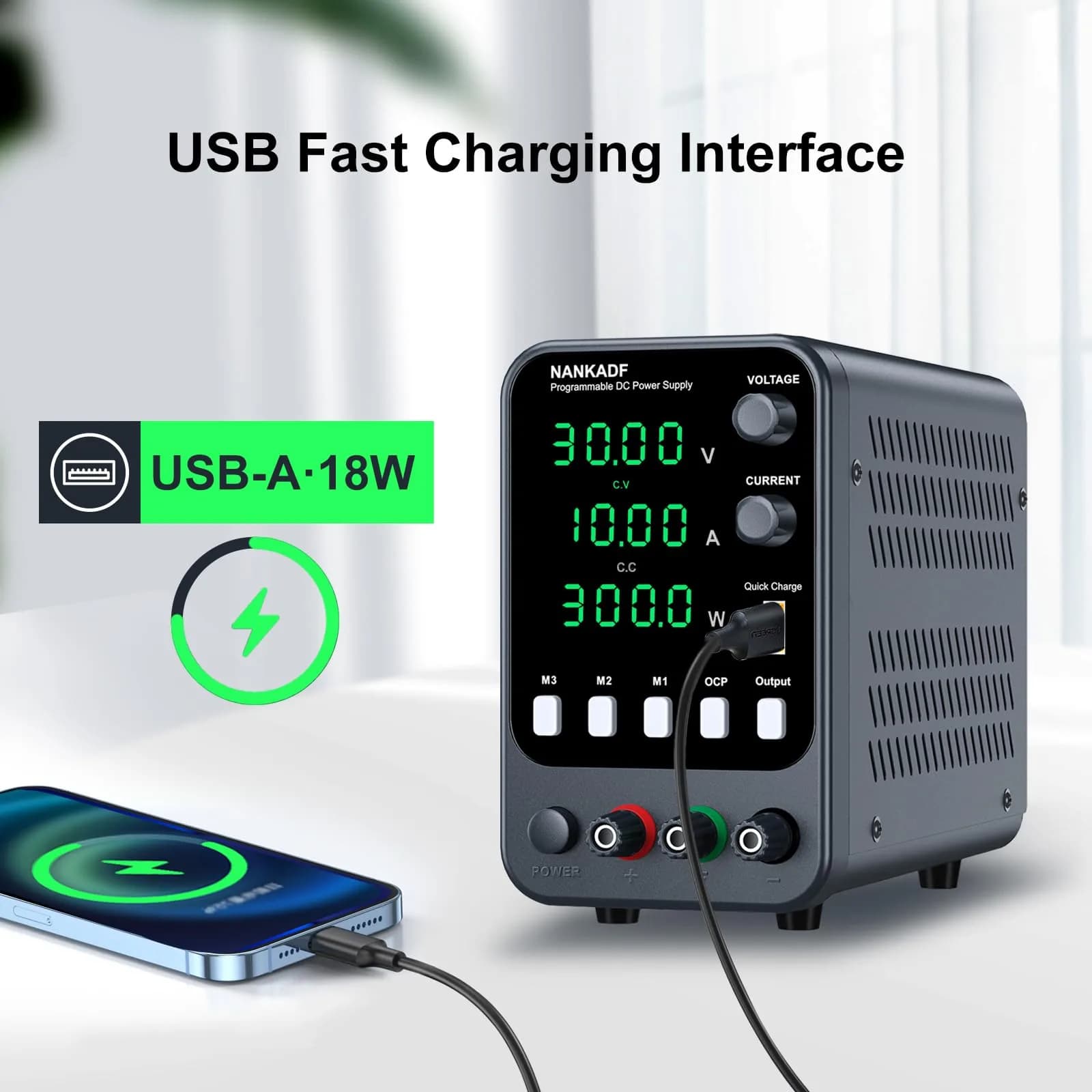 NANKADF 30V 10A DC Power Supply with USB Quick-Charge | Precision Encoder Knob & Memory Presets - view 5