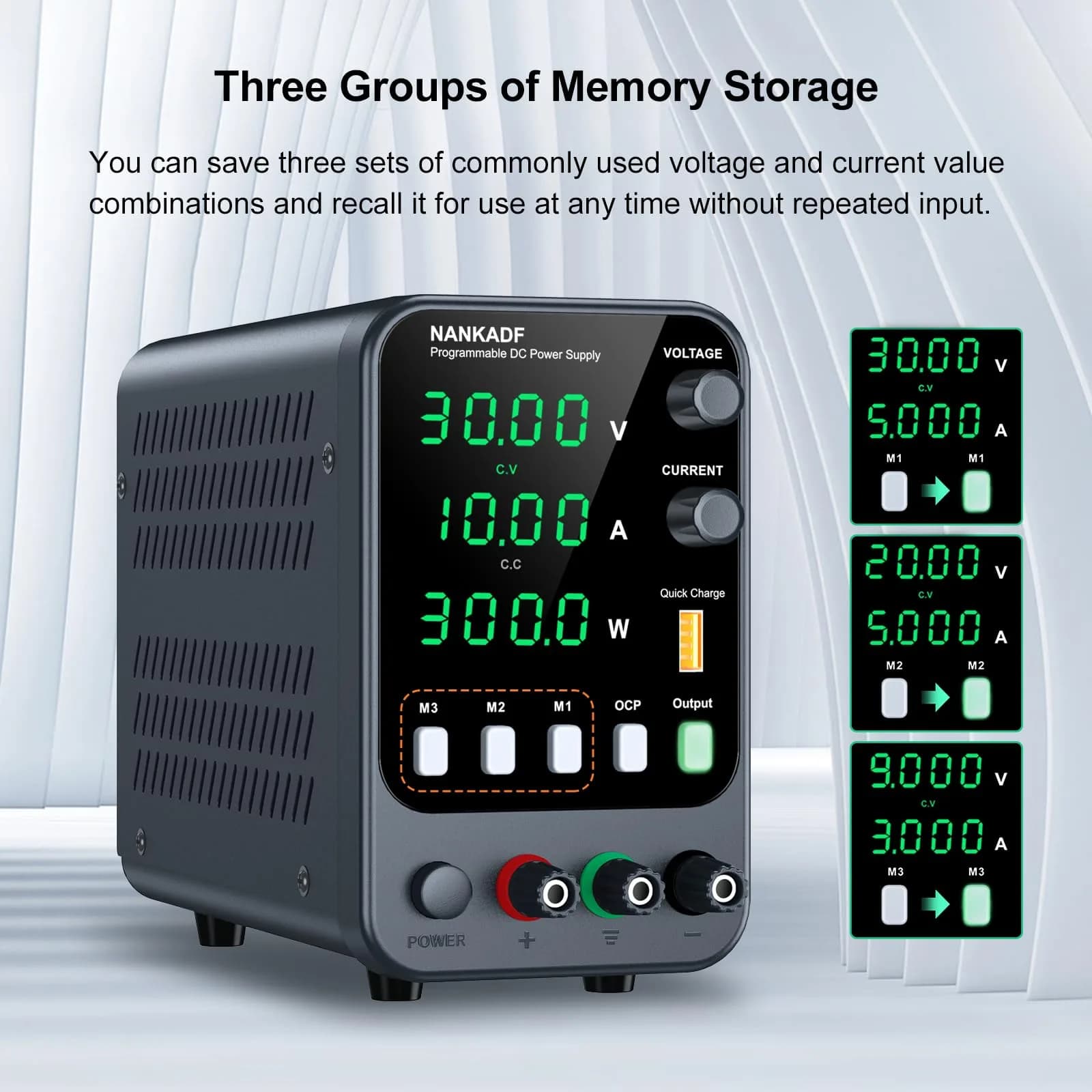 NANKADF Black 30V 10A DC Power Supply with Memory Presets & Encoder Knob - view 3