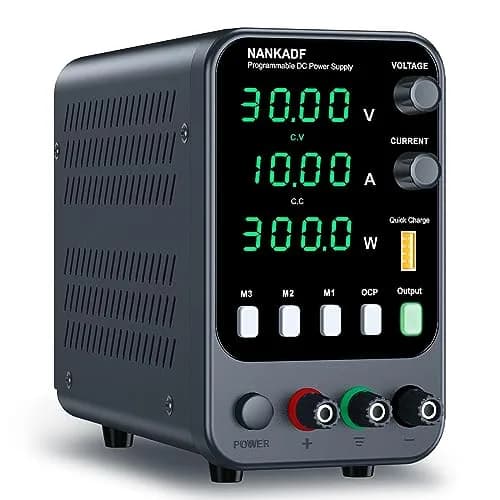 NANKADF 30V 10A Black DC Power Supply | Precise Encoder Knob & USB Quick-Charge — Black（Memory Presets） / 30V 10A