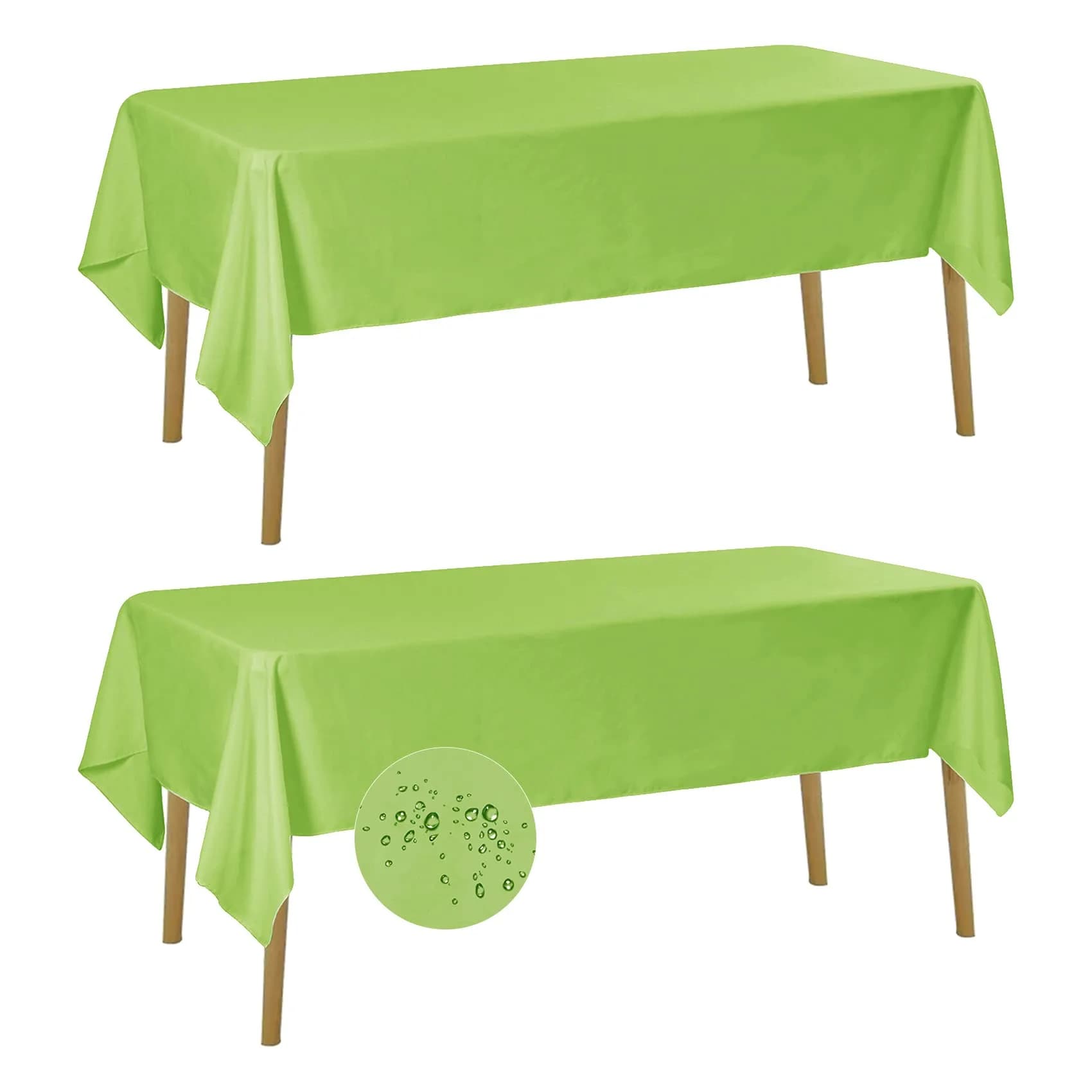 Fokitut 2 Pack Waterproof Rectangle Tablecloth 60x120 Inch | Stain & Wrinkle Resistant Polyester — Apple Green / 60x102''